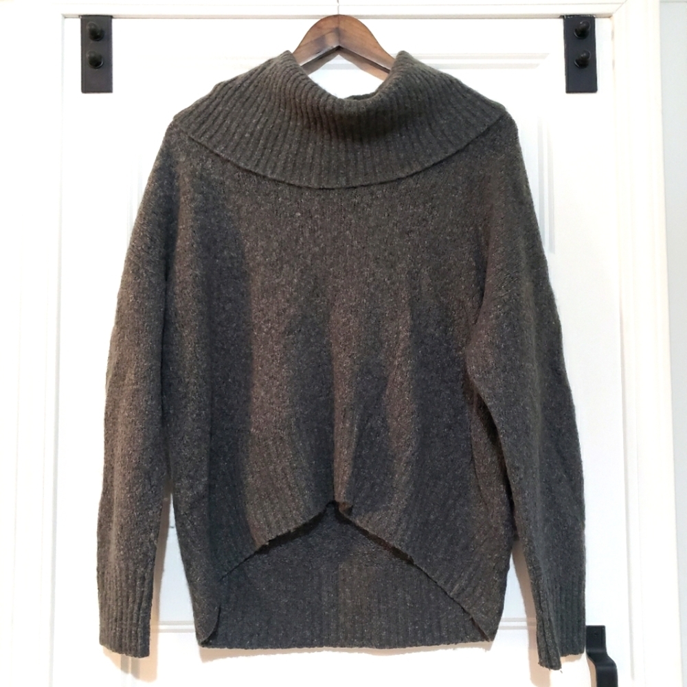 Michael Kors Wool Knit Hi Lo Pullover Sweater Heather Grey Cowel Neck Womens L